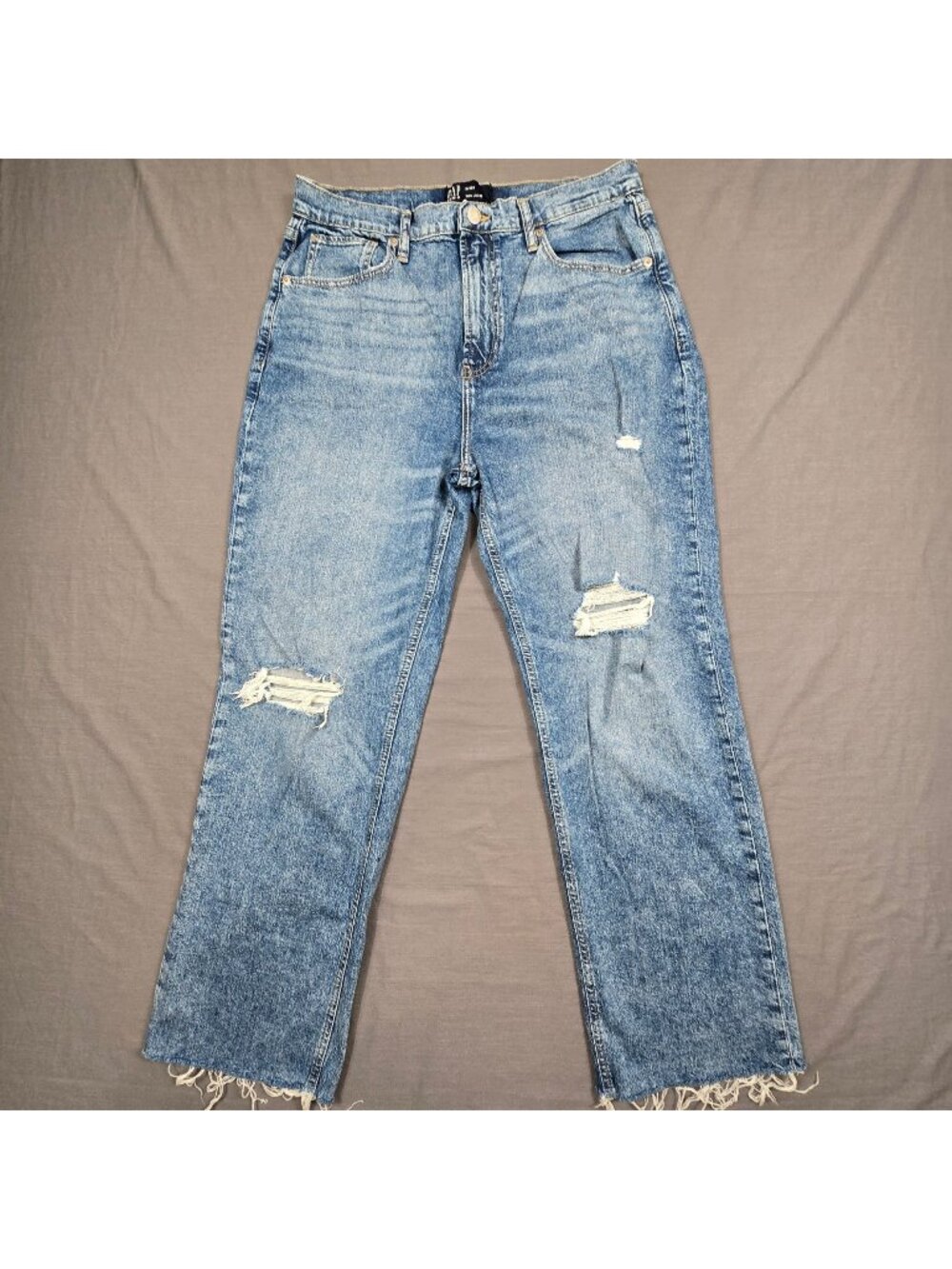 Gap 10/30R Womens 90s Loose Fit Blue Denim Distressed Frayed Hem Jeans